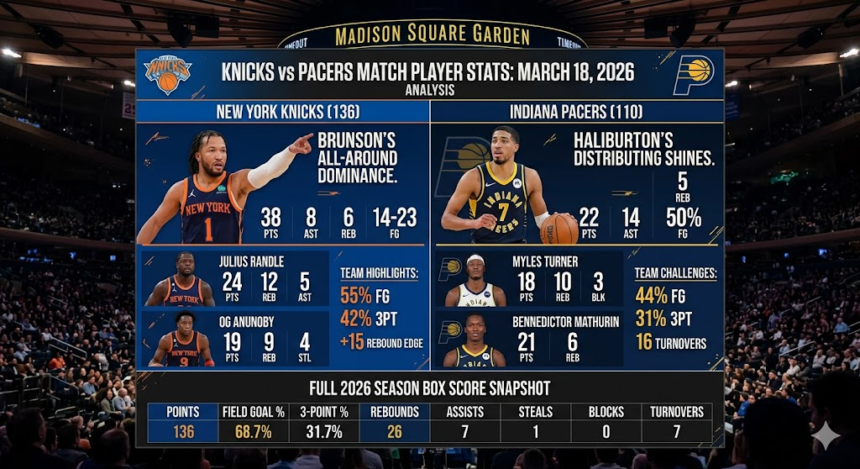 knicks vs pacers match player stats